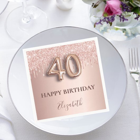 Serviette En Papier 40e anniversaire rose or parties scintillant rose