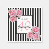 Serviette En Papier 40e anniversaire rose roses noir blanc rayures (Devant)