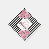 Serviette En Papier 40e anniversaire rose roses noir blanc rayures (Coin)