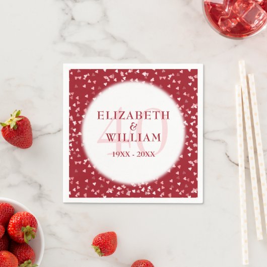 Serviette En Papier 40e anniversaire Ruby Love Hearts Confetti (En situation)