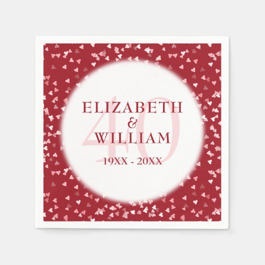 Serviette En Papier 40e anniversaire Ruby Love Hearts Confetti (Devant)