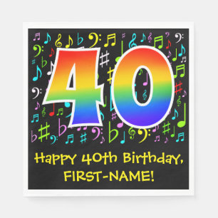 Serviette En Papier 40e anniversaire - Symboles de musique colorée, A
