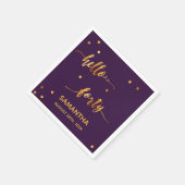 Serviette En Papier 40e anniversaire violet or bonjour 40 nom script (Coin)