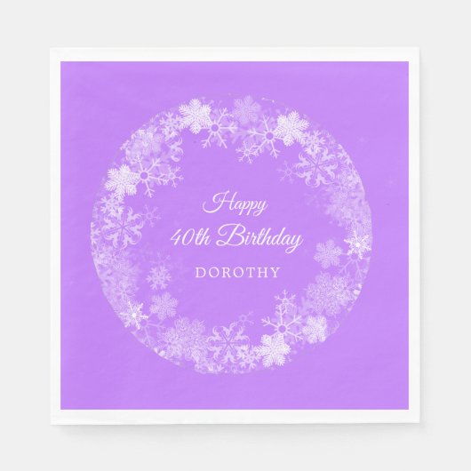 Serviette En Papier 40e Anniversaire Wonderland Snowflake Purple (Devant)