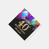 Serviette En Papier 40e fête d'anniversaire Ballons noirs et or (Coin)