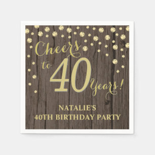 Serviette En Papier 40e fête d'anniversaire Bois rustique et Diamant d