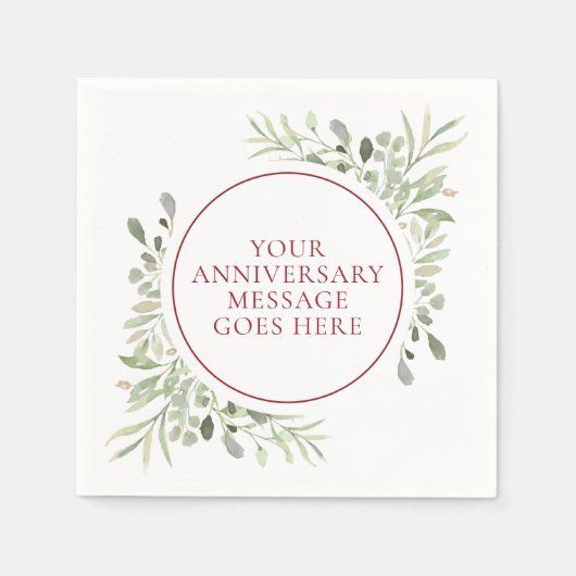 Serviette En Papier 40ème anniversaire de Ruby Mariage Verdure aquarel (Devant)