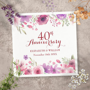 Serviette En Papier 40ème Mariage Ruby Anniversaire Pays Floral