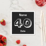 Serviette En Papier 40th Birthday Black White Ajouter Nom Date
