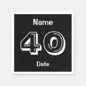 Serviette En Papier 40th Birthday Black White Ajouter Nom Date (Devant)