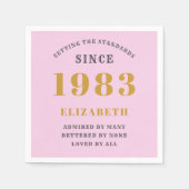 Serviette En Papier 40th Birthday Born 1983 Ajouter Nom Rose Grey (Devant)