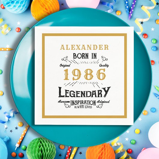 Serviette En Papier 40th Birthday Born 1986 White Gold Legend