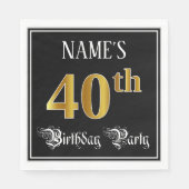 Serviette En Papier 40th Birthday Party — Fancy Script, Faux Gold Look (Devant)