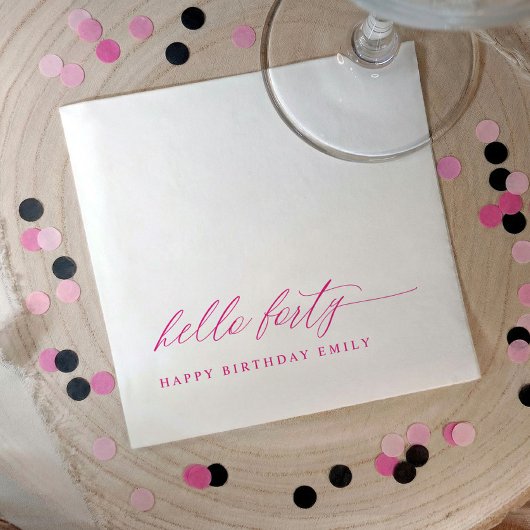 Serviette En Papier 40th Birthday Party Hot Pink Hello 40 Modern