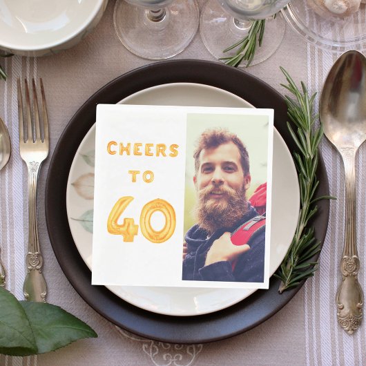 Serviette En Papier 40th birthday photo gold balloons cheers luncheon