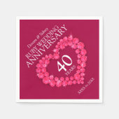 Serviette En Papier 40th Ruby Mariage 40 ans coeur nom personnalisé (Devant)