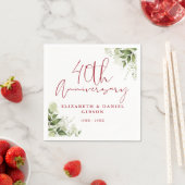 Serviette En Papier 40th Wedding Anniversary Greenery Floral (En situation)