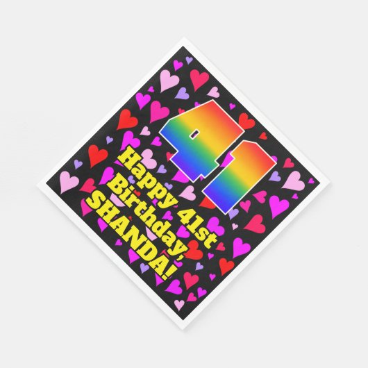 Serviette En Papier 41e anniversaire : Amour Hearts Motif, Arc en ciel (Coin)