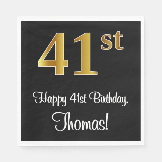 Serviette En Papier 41e anniversaire ~ Elégant Luxueux Faux Gold Look  (Devant)