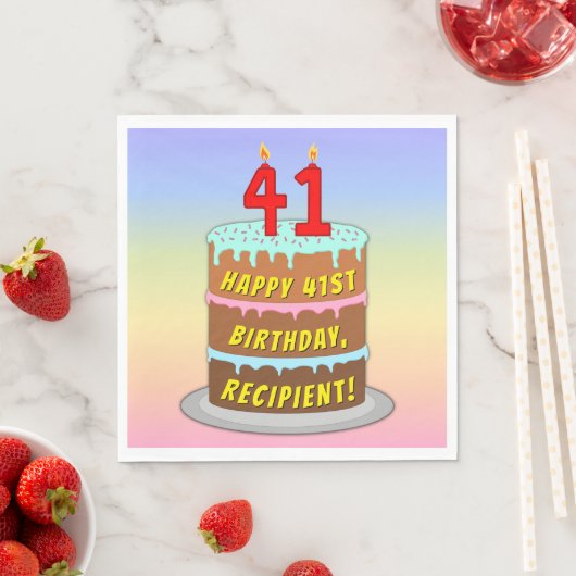Serviette En Papier 41e anniversaire : Fun Cake and Candles + Nom pers (En situation)