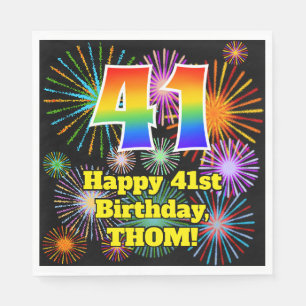 Serviette En Papier 41e anniversaire : Fun Motif feux d'artifice + Arc