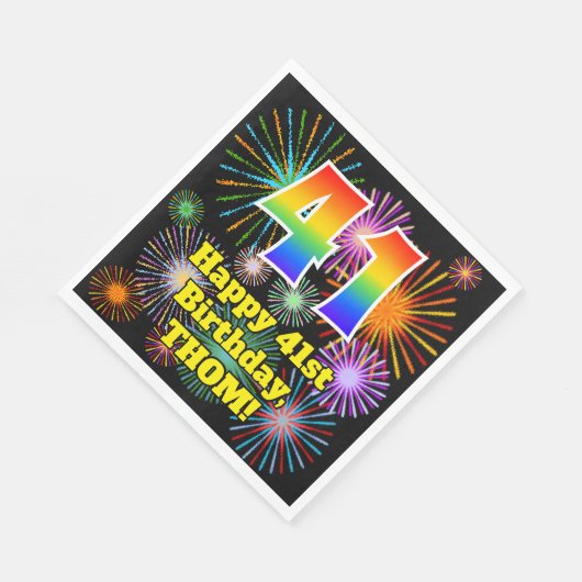 Serviette En Papier 41e anniversaire : Fun Motif feux d'artifice + Arc (Coin)