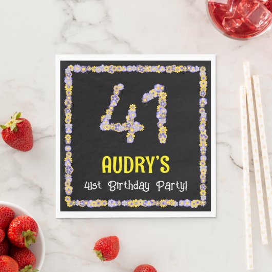 Serviette En Papier 41e Anniversaire : Nombre de fleurs florales, nom (En situation)