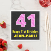 Serviette En Papier 41e anniversaire : Pink Stripes and Hearts "41" +  (En situation)