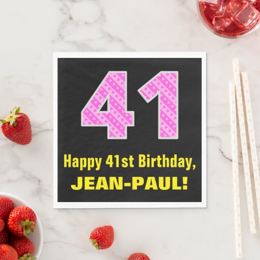 Serviette En Papier 41e anniversaire : Pink Stripes and Hearts "41" +  (En situation)