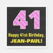 Serviette En Papier 41e anniversaire : Pink Stripes and Hearts "41" +  (Devant)