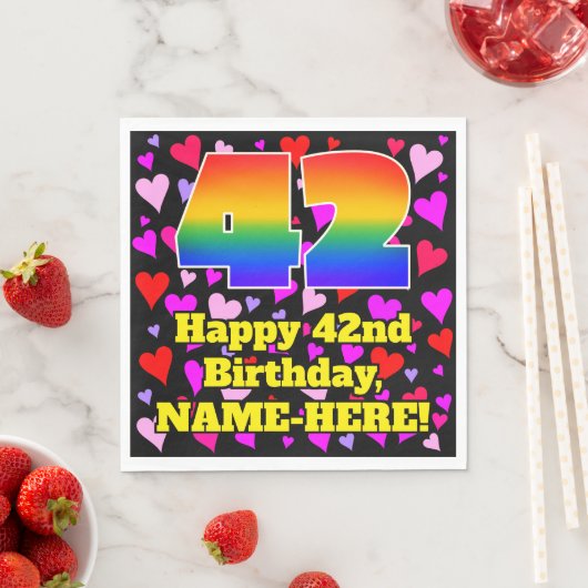 Serviette En Papier 42e anniversaire : Amour Hearts Motif, Arc en ciel (En situation)