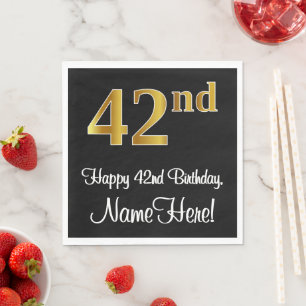 Serviette En Papier 42e anniversaire ~ Elégant Luxueux Faux Gold Look 