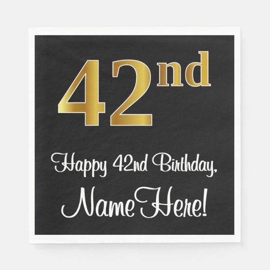 Serviette En Papier 42e anniversaire ~ Elégant Luxueux Faux Gold Look (Devant)