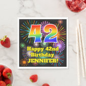 Serviette En Papier 42e anniversaire : Fun Fireworks Motif + Rainbow 4 (En situation)