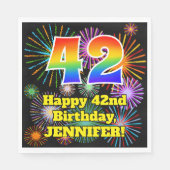 Serviette En Papier 42e anniversaire : Fun Fireworks Motif + Rainbow 4 (Devant)