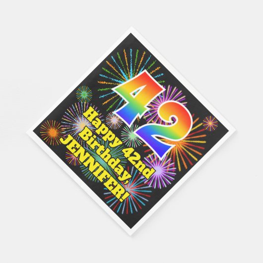 Serviette En Papier 42e anniversaire : Fun Fireworks Motif + Rainbow 4 (Coin)