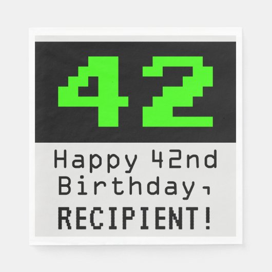Serviette En Papier 42e anniversaire - Nerdy / Geeky Style "42" & Nom (Devant)