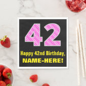 Serviette En Papier 42e anniversaire : Pink Stripes and Hearts "42" +  (En situation)
