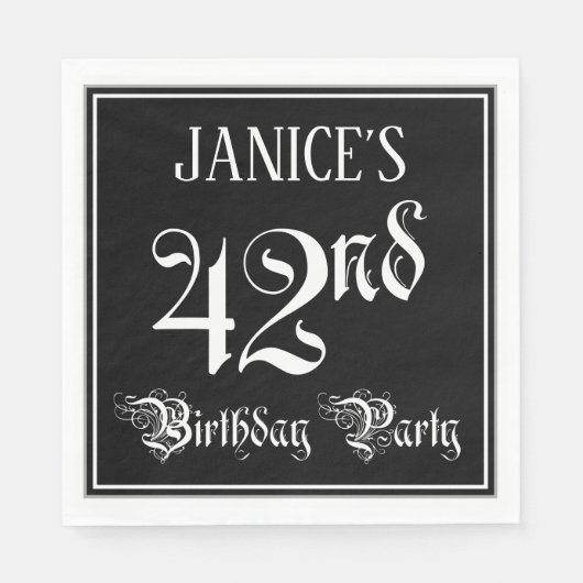 Serviette En Papier 42nd Birthday Party — Fancy Script + Custom Name (Devant)