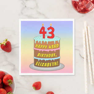 Serviette En Papier 43e anniversaire : Gâteau et bougies amusants + No