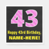 Serviette En Papier 43e anniversaire : Pink Stripes and Hearts "43" +  (Devant)