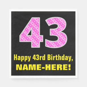 Serviette En Papier 43e anniversaire : Pink Stripes and Hearts "43" + 