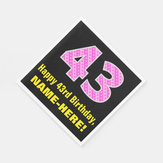 Serviette En Papier 43e anniversaire : Pink Stripes and Hearts "43" +  (Coin)