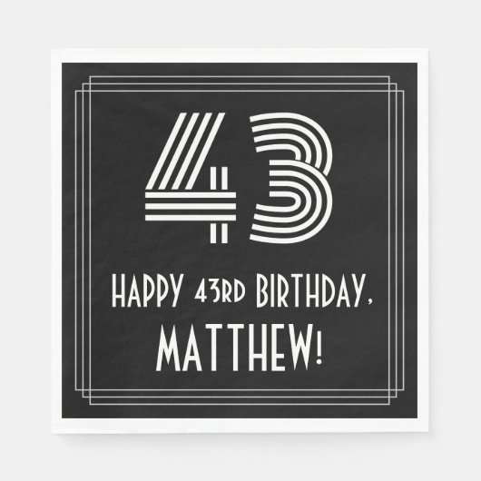 Serviette En Papier 43ème anniversaire : Art Déco Inspiré Look "43" +  (Devant)