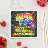 Serviette En Papier 43ème anniversaire : Fun Fireworks Motif + Rainbow (En situation)
