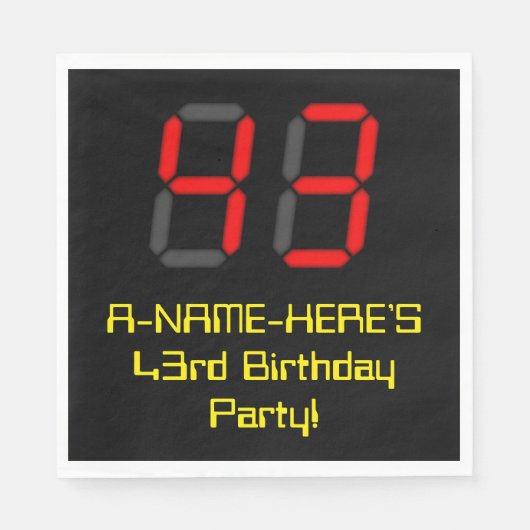 Serviette En Papier 43ème anniversaire : Rouge Digital Horloge Style " (Devant)