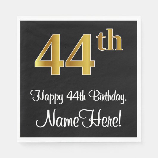 Serviette En Papier 44e anniversaire ~ Elégant Luxueux Faux Gold Look (Devant)