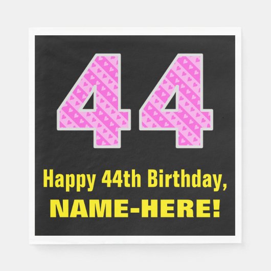 Serviette En Papier 44e anniversaire : Pink Stripes and Hearts "44" +  (Devant)