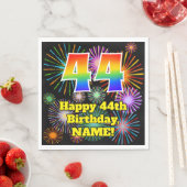 Serviette En Papier 44ème anniversaire : Fun Fireworks Motif + Rainbow (En situation)