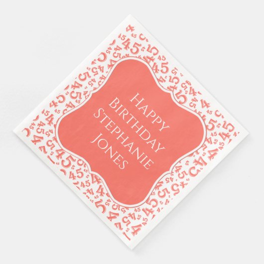 Serviette En Papier 45e anniversaire corail/Motif blanc 45 (Coin)